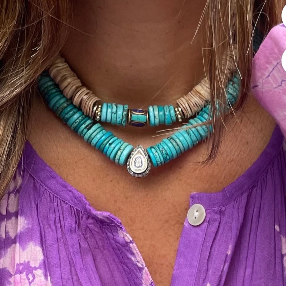 L’ atelier De Liora Polki Diamond Turquoise Necklace